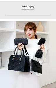 5-teiliges Damen Handtasche Set schwarz gepraegt Schultertasche Shopper Tasche neu