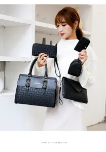 5-teiliges Damen Handtaschen Set geprägte Umhängetasche Shopper Portemonnaie schwarz chic