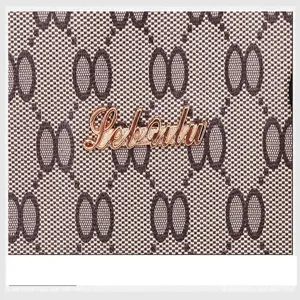 Vue détaillée du tissu du sac pour femmes, avec toile imprimée monogramme et logo en métal.