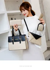 5-teiliges Damentaschen Set geprägte Schultertasche Umhängetasche PU Leder Handtasche