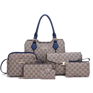 Ensemble de Sacs pour Femmes Style Coréen Mode Cuir PU Imprimé Monogramme Sac Composite Épaule Bandoulière Cabas Portefeuille Pochette Pour Navette Quotidien
