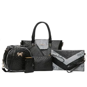 Dames Mode Krokodillen Patroon Gembossed Composiet Tas Set Polyurethaan Lederen Tote Top Handvat Schouder Crossbody Handtas Clutch Kaarthouder Portemonnee