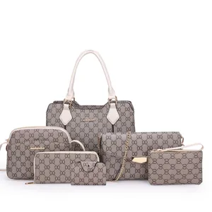 Ensemble de sac à main élégant pour femme 6 pièces, cabas bandoulière et portefeuille.