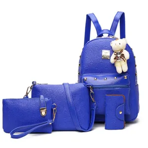 Ensemble sac à dos bleu quatre pièces élégant sac épaule femme mode sac décontracté