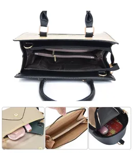 Damen Handtasche Umhängetasche Detailansicht mit mehreren Fächern und Innentaschen für Stil.