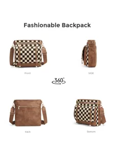 Retro checkered casual women crossbody shoulder bag minimalist multi-pocket messenger handbag.