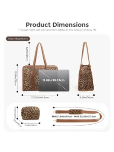 Leopard print tote bag set with matching pouch and adjustable strap for casual daily wear.