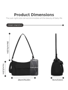 Black nylon underarm hobo shoulder bag with multi pockets, casual daily travel handbag.