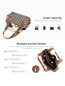 Elegante borsa a tracolla a quadri da donna con tasche multiple e casual di grande capacità