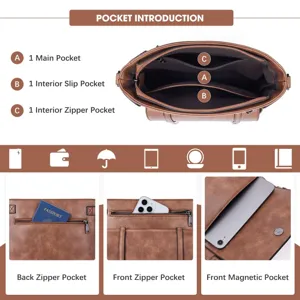 Vintage brown PU leather cross-body shoulder bag with multi-pocket multi-functional interior.