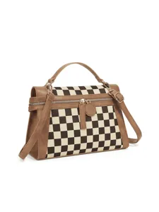 Women casual checkered handbag shoulder bag, stylish top handle cross body bag with strap.