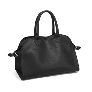 Classic black faux leather tote bag for women, stylish structured shoulder handbag for work.