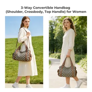 Borsa a mano donna 3 in 1 tracolla spalla fantasia a quadri elegante shopper borsa
