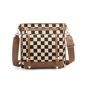 Women Vintage Plaid Crossbody Bag Polyester Shoulder Messenger Bag Retro Casual Multi Pocket Adjustable Strap Satchel Bag Daily Travel Flap Purse