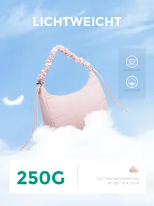 Sac porté épaule matelassé rose, sac bandoulière léger à cordon, style nuage décontracté quotidien.