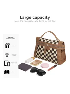 Casual fashion handbag shoulder bag large capacity trendy checkerboard design for women.