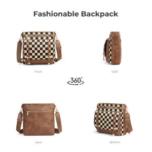 Fashionable plaid shoulder bag for women, multi-functional casual messenger bag retro design.