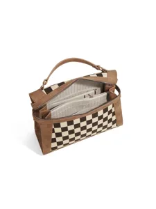 Stylish checkered shoulder bag for women with top handle and spacious compartments.