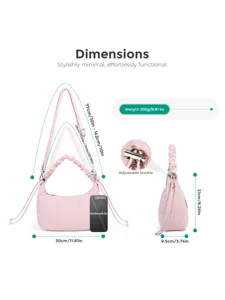 Sac porté épaule hobo matelassé rose avec bandoulière réglable et matière duvet légère pour femme.