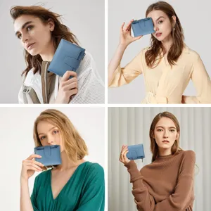 Piccolo portafoglio donna in pelle bivalve blu porta carte borsellino con cerniera