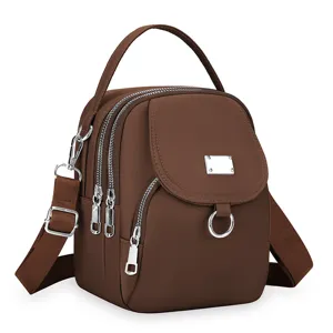 Sac à Bandoulière Multifonctionnel pour Femme Sac à Main Marron avec Fermetures Éclair Multiples