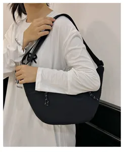 Γυναικεία μαύρη τσάντα ώμου ημισέληνος casual νάιλον dumpling χιαστί τσάντα κομψή τσάντα χειρός
