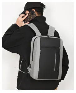 Casual γκρι μαυρη τσαντα πλατης για laptop με θυρα USB για καθημερινη χρηση και ταξιδια.