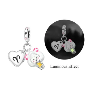 Silver Aries zodiac charm DIY pendant with cute luminous cartoon design for bracelet jewelry making.