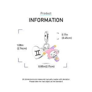 Gemini zodiac heart jester charm S925 silver DIY pendant for bracelet necklace jewelry making
