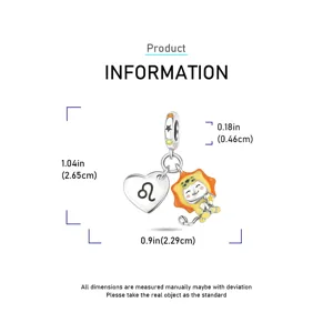 Leo zodiac DIY charm pendant silver jewelry accessory with heart and cute cartoon lion.