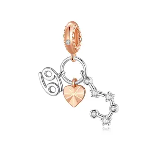 Pendentif charm zodiaque Cancer, accessoire bijoux DIY plaqué or rose avec cristaux.