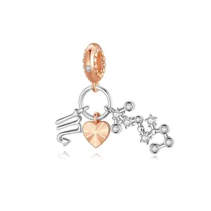 Pendentif charm constellation DIY en argent et or rose avec zircone pour bracelet.