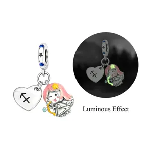 S925 sterling silver Sagittarius zodiac angel charm DIY pendant with luminous glow effect.