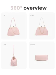 Pink kisslock handbag with pearl chain chic retro shoulder bag elegant crossbody bag for women
