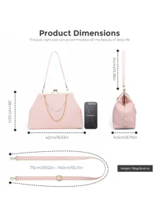 Elegant pink kisslock shoulder bag featuring a chic pearl chain and premium metal frame hardware.