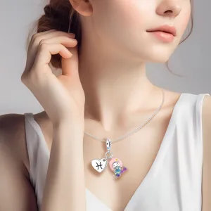 Elegant sterling silver plated necklace featuring a cute pisces zodiac heart and mermaid charm.
