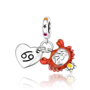 Sterling Silver Constellation Crab Charm DIY Heart Pendant for Bracelet Necklace