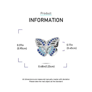 Silver blue crystal butterfly charm bead detail size specification diagram for jewelry DIY