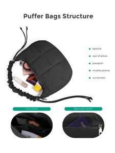 Sac bandoulière matelassé noir style puffer avec lanière réglable et poches de rangement