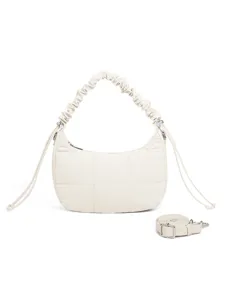 Sac a epaule hobo matelasse blanc avecpoignee froncee et bandouliere reglable pour femme chic