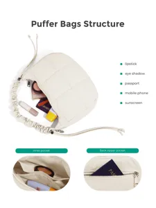 Sac épaule matelassé à cordon, sac aisselle léger en duvet avec sangle réglable.