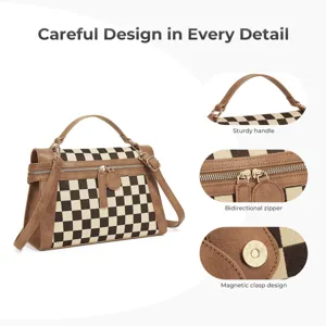 Chic checkerboard shoulder bag with top handle and adjustable strap for women fashion style.