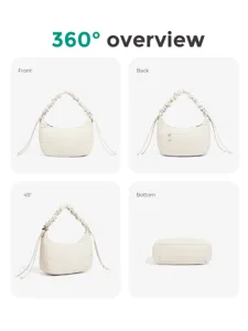 Sac bandoulière matelassé avec cordon de serrage vue détaillée sous plusieurs angles pratiques.