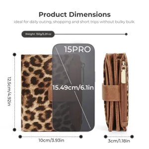 Portafoglio corto donna stampa leopardo porta carte compatto casual portamonete
