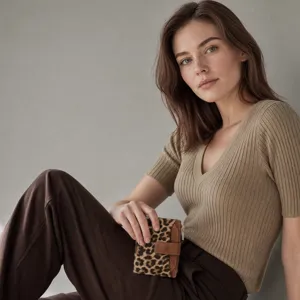 Piccolo portafoglio da donna con stampa leopardata porta carte con zip e bottone.