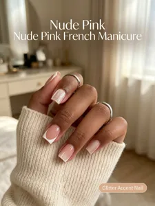 French press on nails square pink glitter gradient false fake fingernails set daily wear