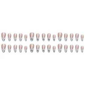 Press On Nägel Mandelförmig Französisch Weiß Katzenauge Nude Rosa Falsche Nägel Für Damen Tägliche Nagelkunst