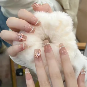 Uñas Postizas Press On Nails Strass Acrílico Uñas Postizas Ataúd Largo Kit de Arte de Uñas Con Juego de Herramientas Para Mujeres