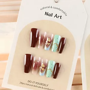 24 piezas uñas postizas press on set bailarina uñas postizas DIY manicura diseño elegante