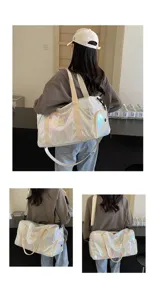 Borsone da viaggio iridescente da donna, grande borsa da palestra fitness con scomparto.